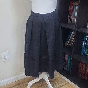 AXARA Paris Black Jacquard Pleated Winter Window Pane Stripe Full Skirt Euro 36